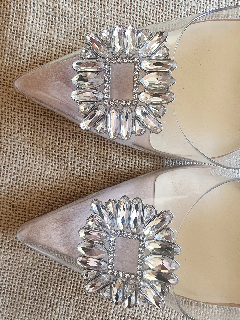 Jessica Simpson Clear Pointed Slingback Pumps with Crystal Accent - Nude